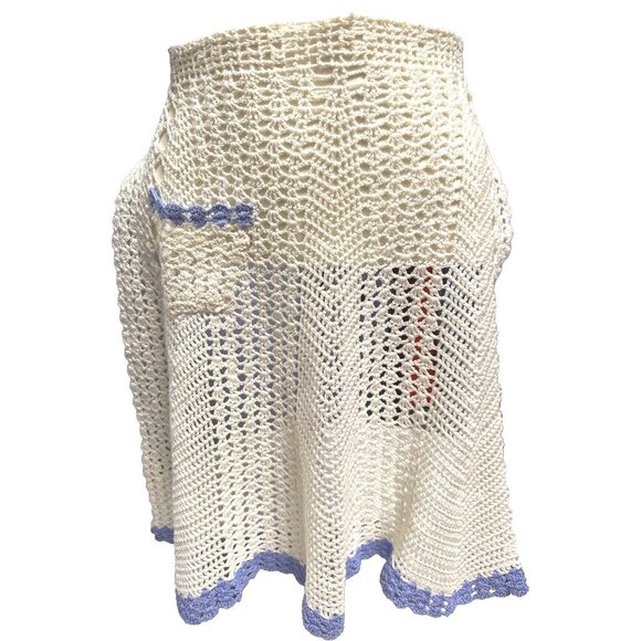 CCC Handmade Crochet Lace Apron Pocket Blue Trim Vintage One Size Fits Most - Picture 1 of 5